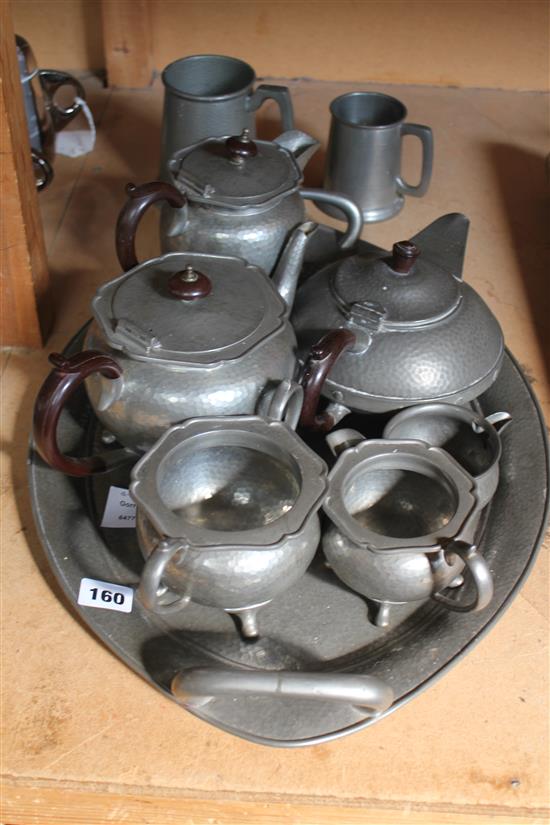 Pewter five piece tea and coffee set and sundry other pewter(-)